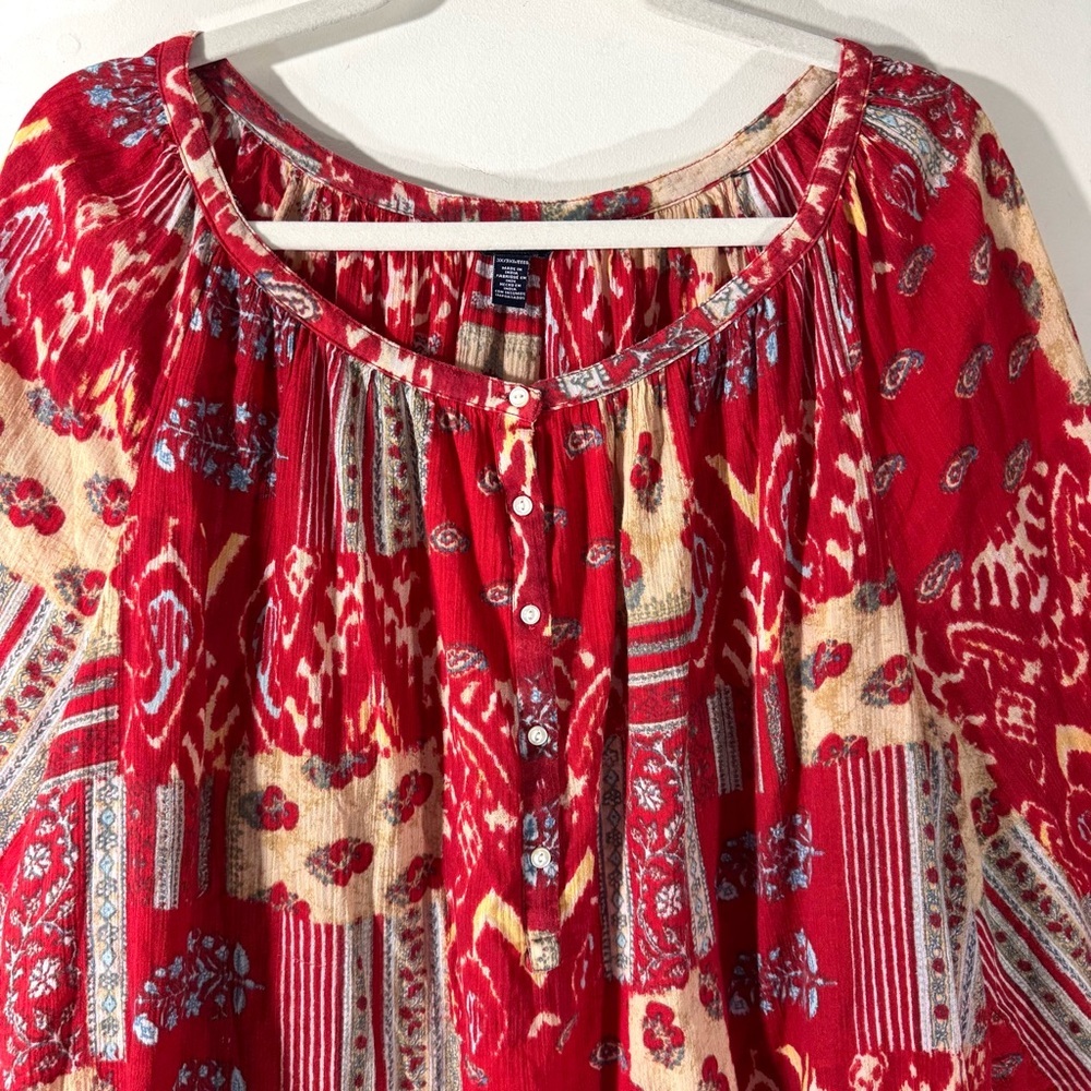 Chaps Red Patchwork Western Peasant Blouse - image 2